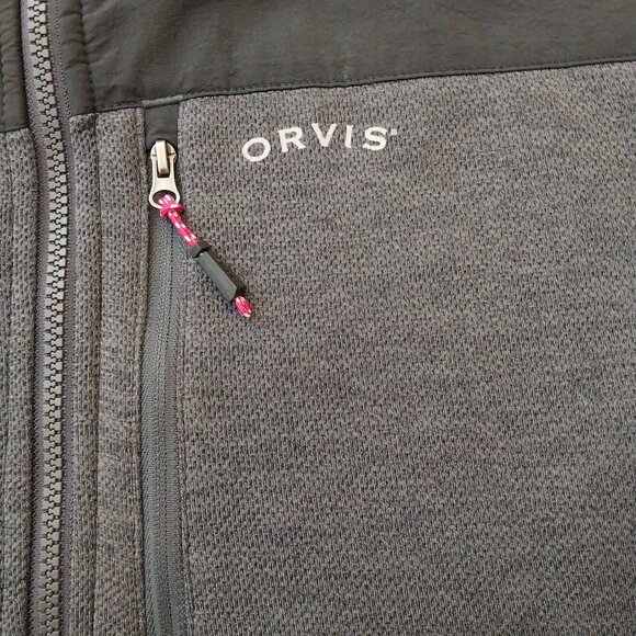 ORVIS Men’s Medium Gray Fleece Full Zip Front Pocket Jacket/Sweater - Picture 3 of 7